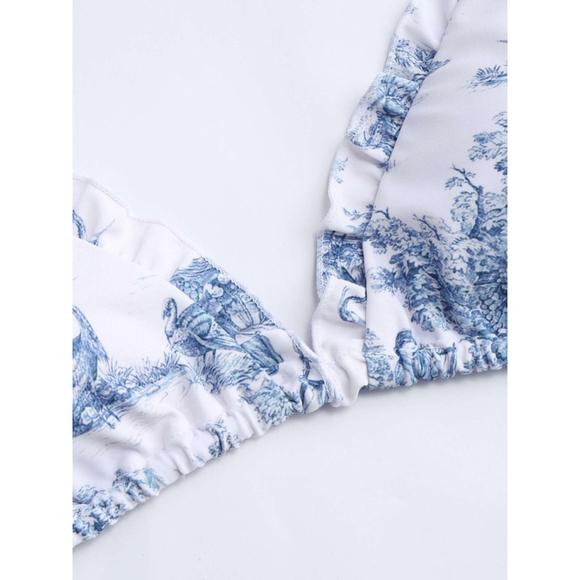 Cider White Blue Toile Print Ruffle Bikini Set Xs/S ￼NWOT - Picture 6 of 9